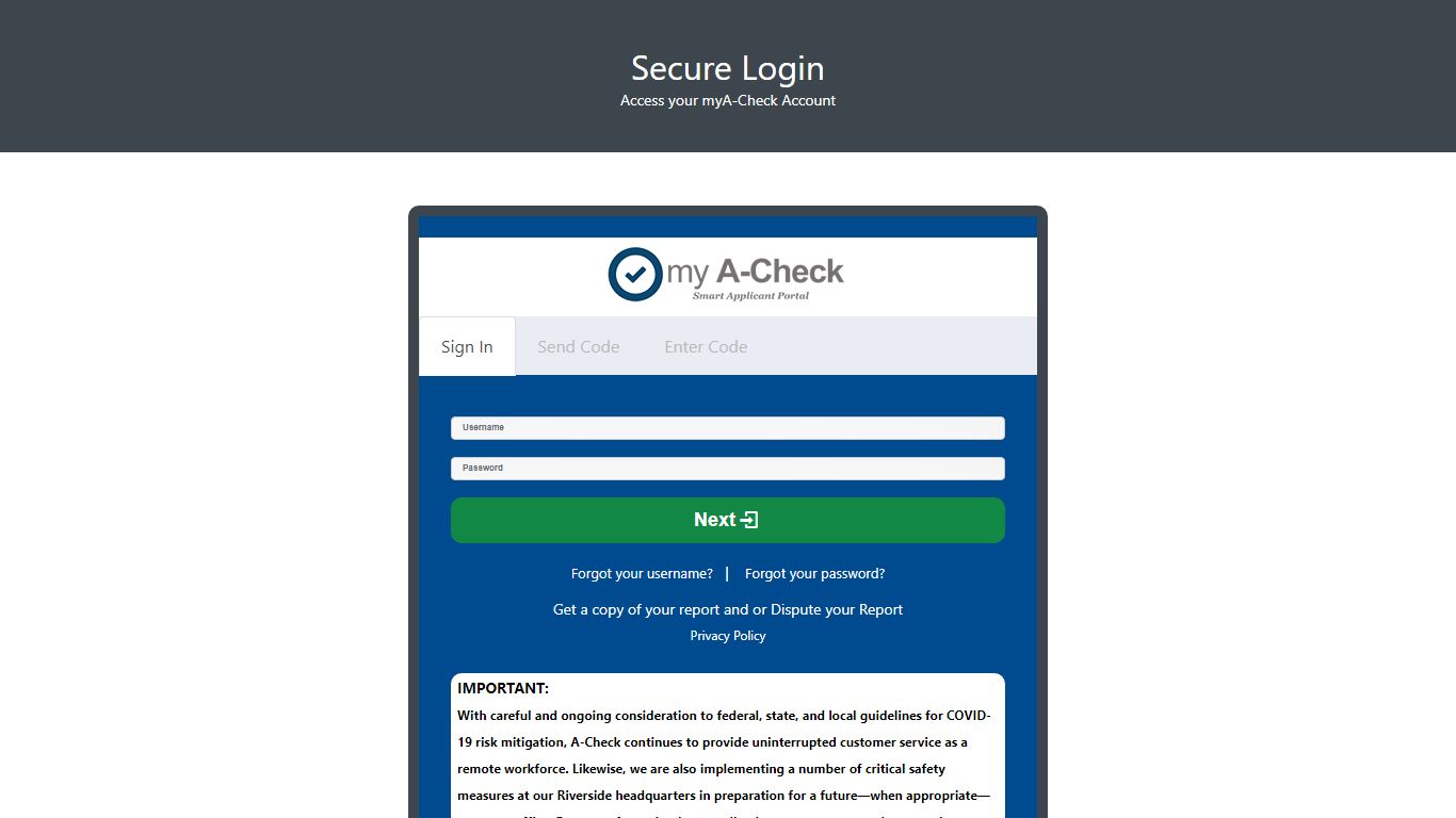 myA-CHECK | Secure Login
