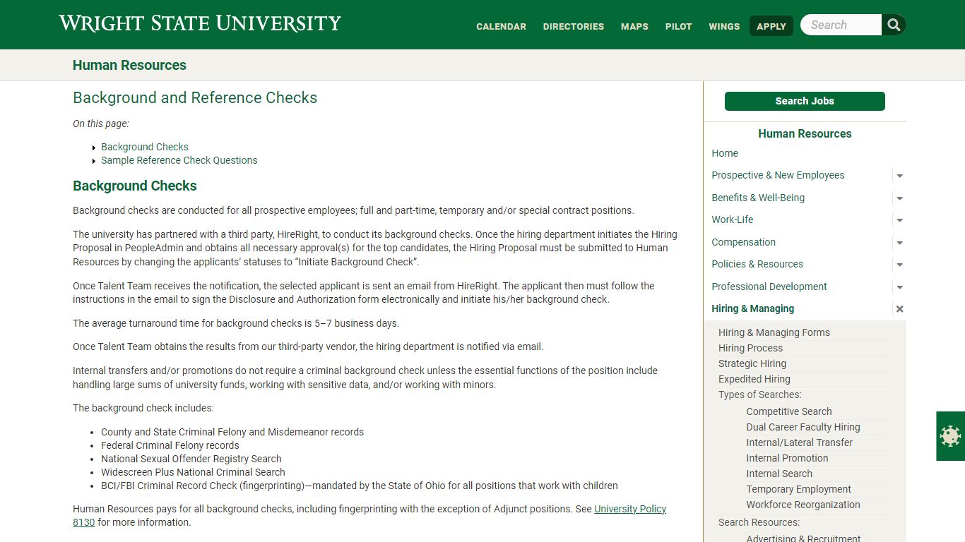 Background and Reference Checks | Human Resources | Wright State University